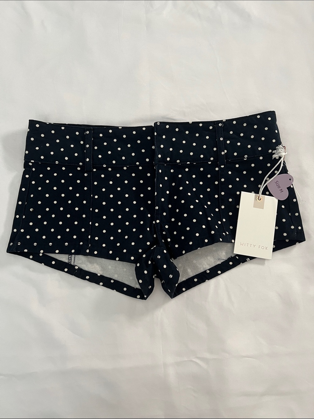 Witty Fox Navy Polka Dot Low Rise Mini Shorts M NWT